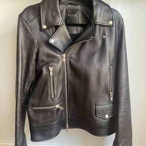 DSTLD Men's Black Leather Moto Jacket Size S